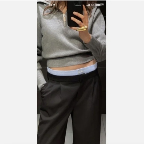 ZARA contrast double waist trousers boxer trim pants women size XS capsule smart - Picture 1 of 6